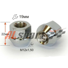 Гайка колесная 12x1.5 x25 ключ 19 конус Открытая